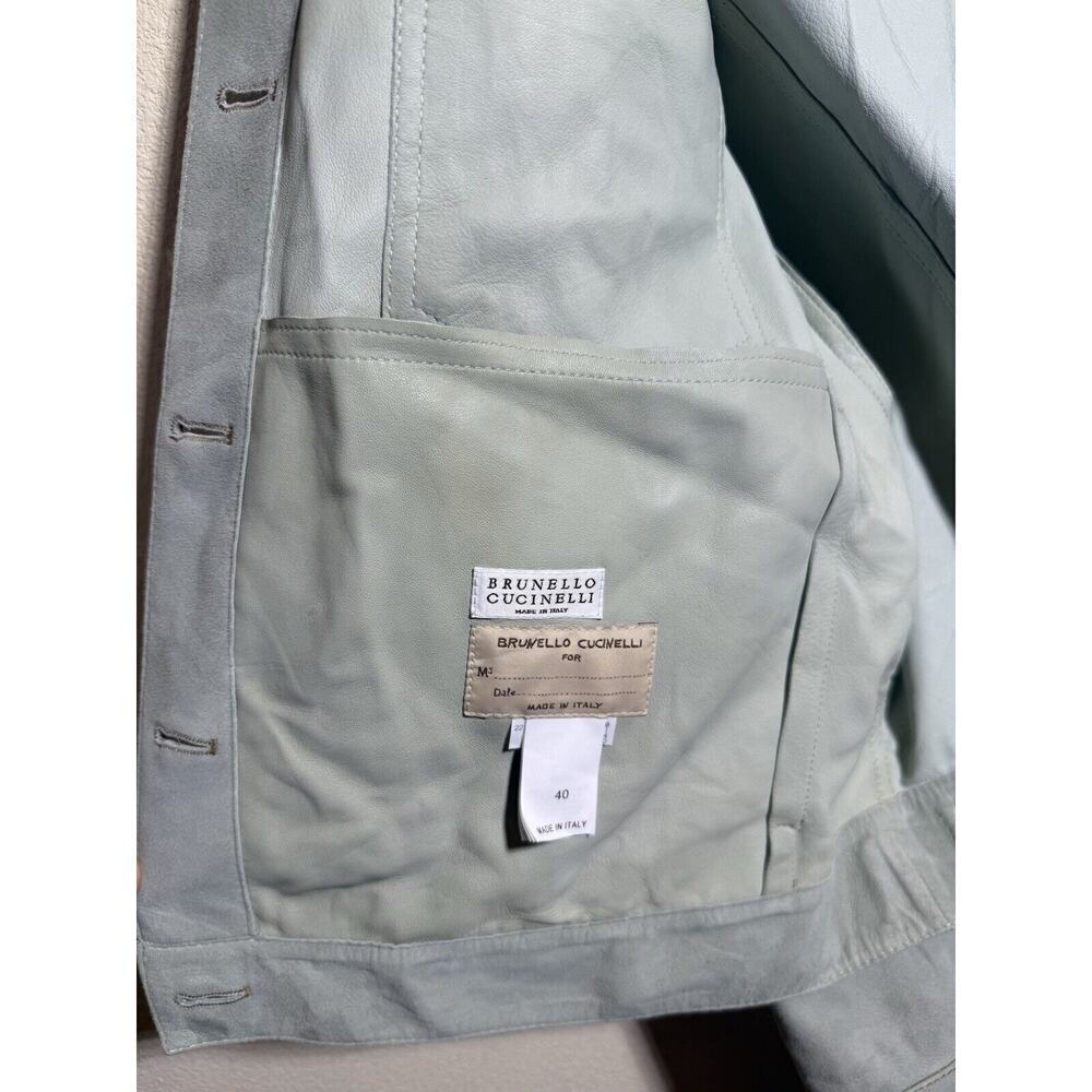 Brunello Cucinelli Mint Green Suede Leather Pocket Jacket Green Women’s Size 40 - Picture 9 of 10